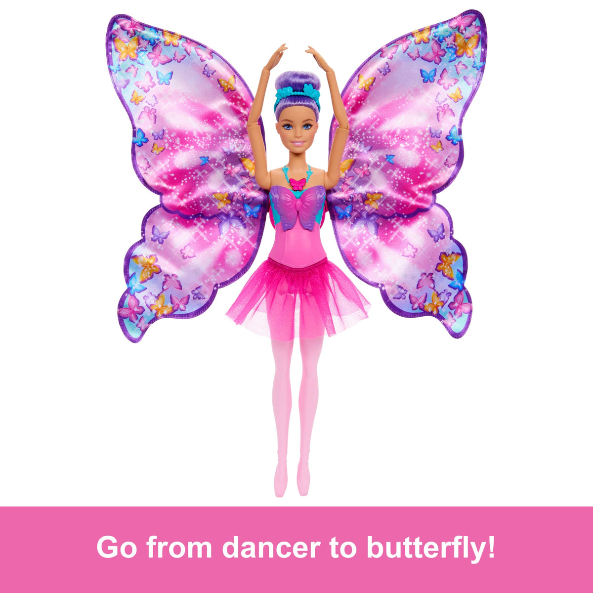 Barbie Dance And Flutter Doll With 2-in-1 Transformation From Dancer To Butterfly, Purple Hair